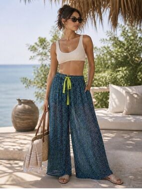 Free People Sheer Wide Leg Resort Pants | Size M